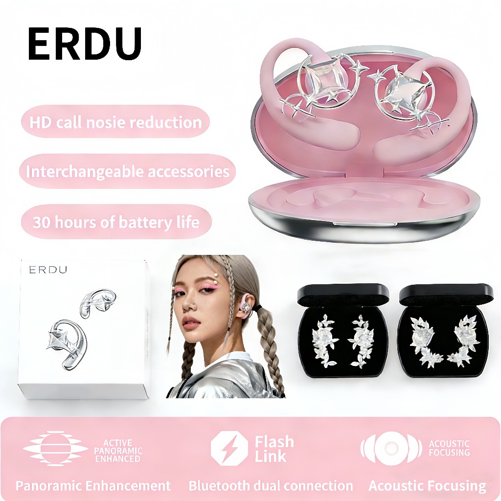 【ERDU】หูฟัง True Wireless แบบเปิดหู, บลูทูธ 5.4, AI Clear Calls, รองรับการเชื่อมต่อหลายจุด, ระบบระบา