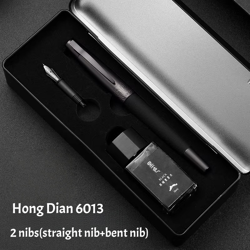 Hongdian 6013 ปากกาหมึกซึม เนื้อแมตต์ สีดํา ไทเทเนียม ปลายแหลมพิเศษ พร้อมกล่องของขวัญ โลหะ