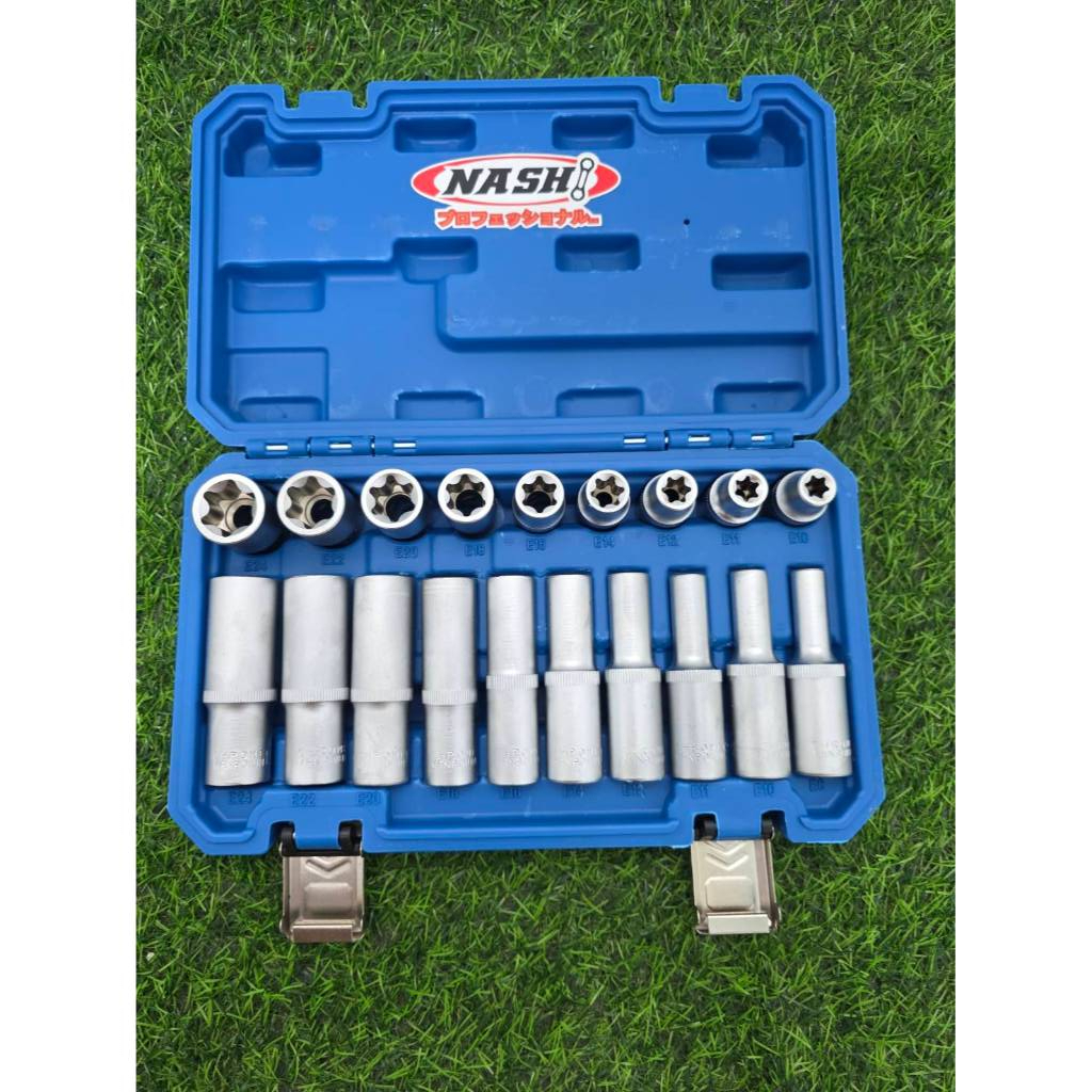 NASHI ชุดบล๊อกทอร์ค บล็อก E 1/2" 4หุน ลูกสั้น+ลูกยาว 19 ตัวชุด ของแท้ พร้อมส่งจากไทย การจัดส่งด่วนทั่วประเทศ