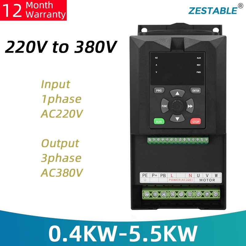 220 ถึง 380V VFD 0.75KW-5.5KW อินพุต 1 เฟส 220V เอาต์พุต 3 เฟส 380V อินเวอร์เตอร์ความถี่ตัวแปร