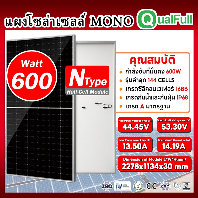 QualFull แผงพลังงานแสงอาทิตย์ 600W Green พลังงานใหม่, ไฟเต็มของแท้ 100% (รองรับขายส่ง)