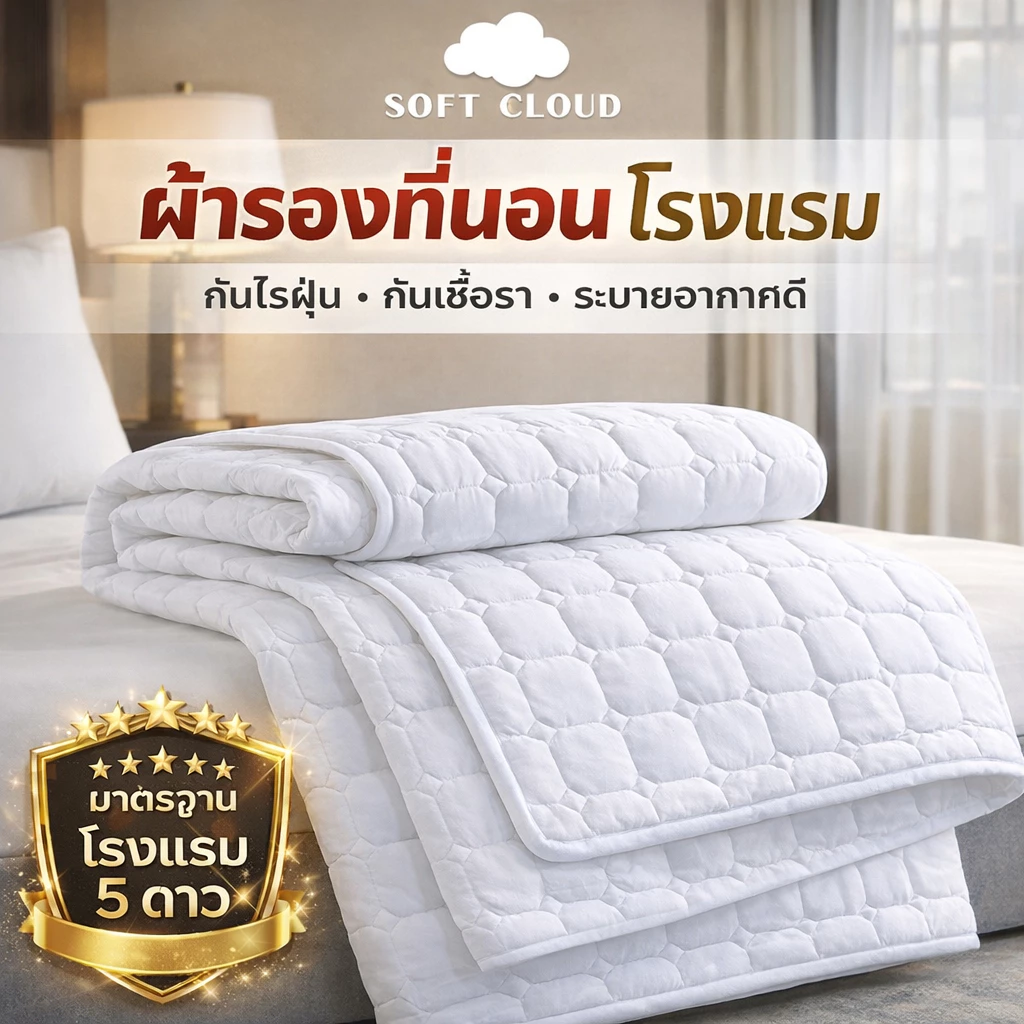Soft Cloud ผ้ารองที่นอน โรงแรม 5 ดาว เสริมใย 300G นุ่มฟู ระบายอากาศดี กันไรฝุ่น ยางรัดมุม 4 ด้าน 3.5/3/5/6/7ฟุต
