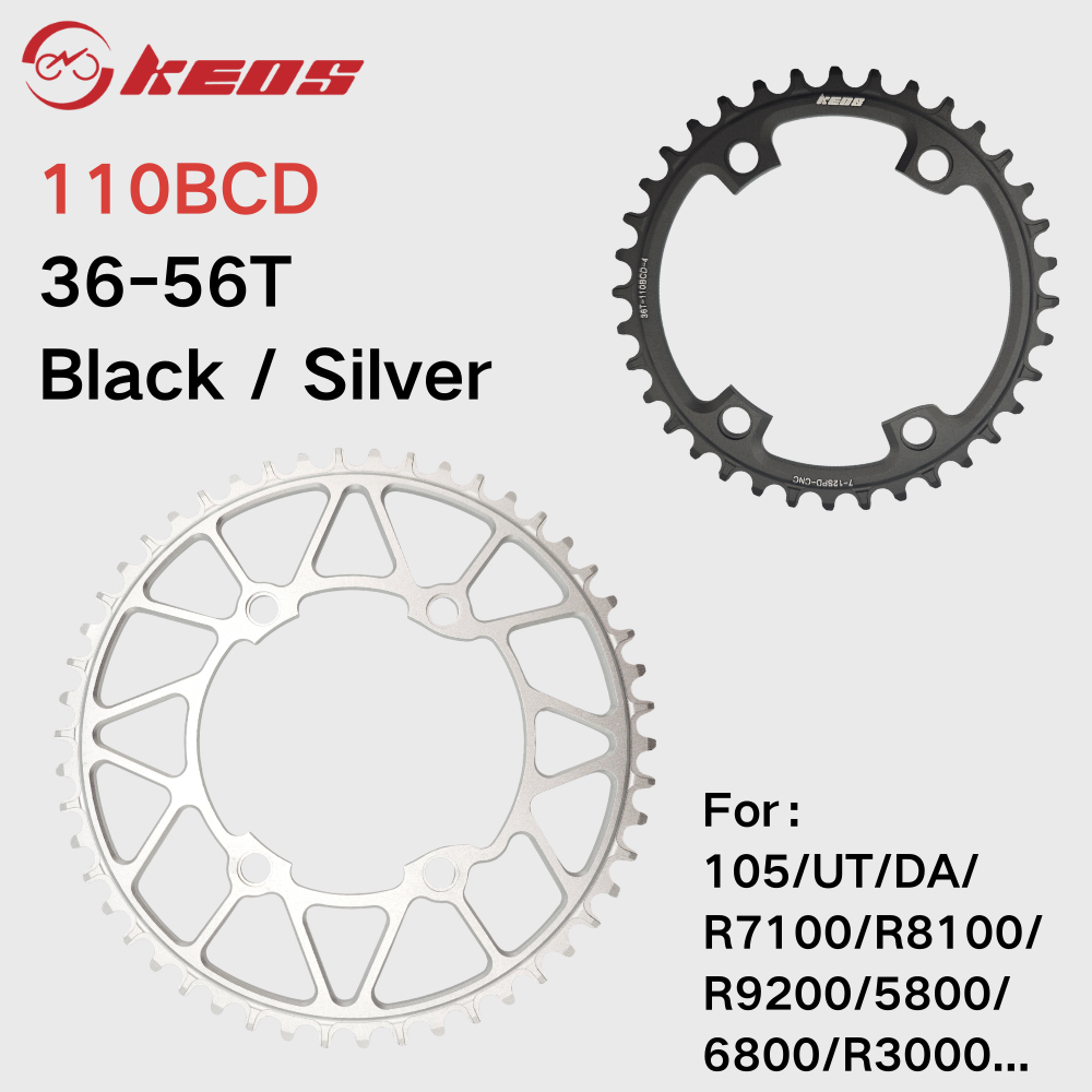 KES 110BCD Hollowtech Black Silver แคบ-Wide Chainring เข้ากันได้กับความเร็ว 7-12 36T-56T