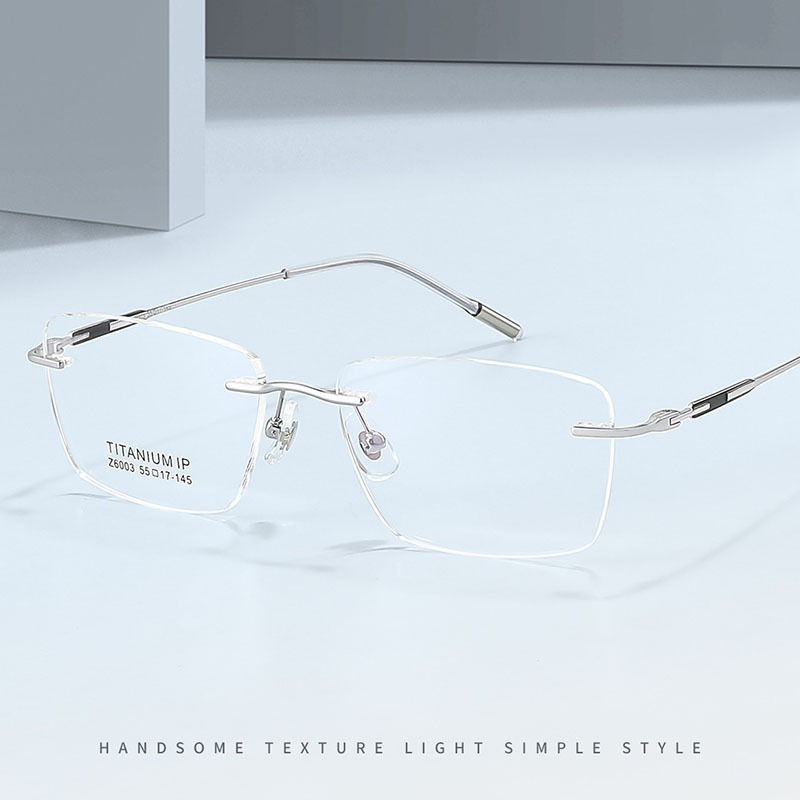 Pure Titanium Frameless Glasses สไตล์เรโทรทรงเหลี่ยมสำหรับหนุ่มๆ เหมาะสำหรับการแต่งตัวทำงานและสวมใส่วันธรรมดา
