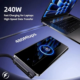 สายชาร์จแบบวงเล็บ มุมขวา 90 องศา PD240W รองรับการชาร์จเร็วUSB to Type-C/IP กับ Type C to Type C/IPใช้เป็นขาตั้งได้ สายถักทนทาน ความยาว 1ม./1.5 ม.