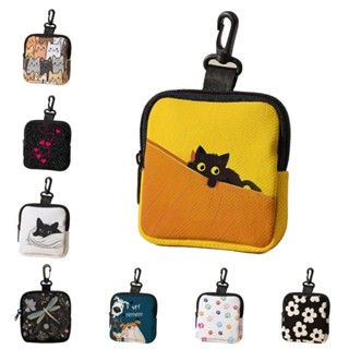 กระเป๋าใส่เหรียญพิมพ์ลายแมวและสุนัข ขนาดเล็ก น้ำหนักเบาทึ้งต…