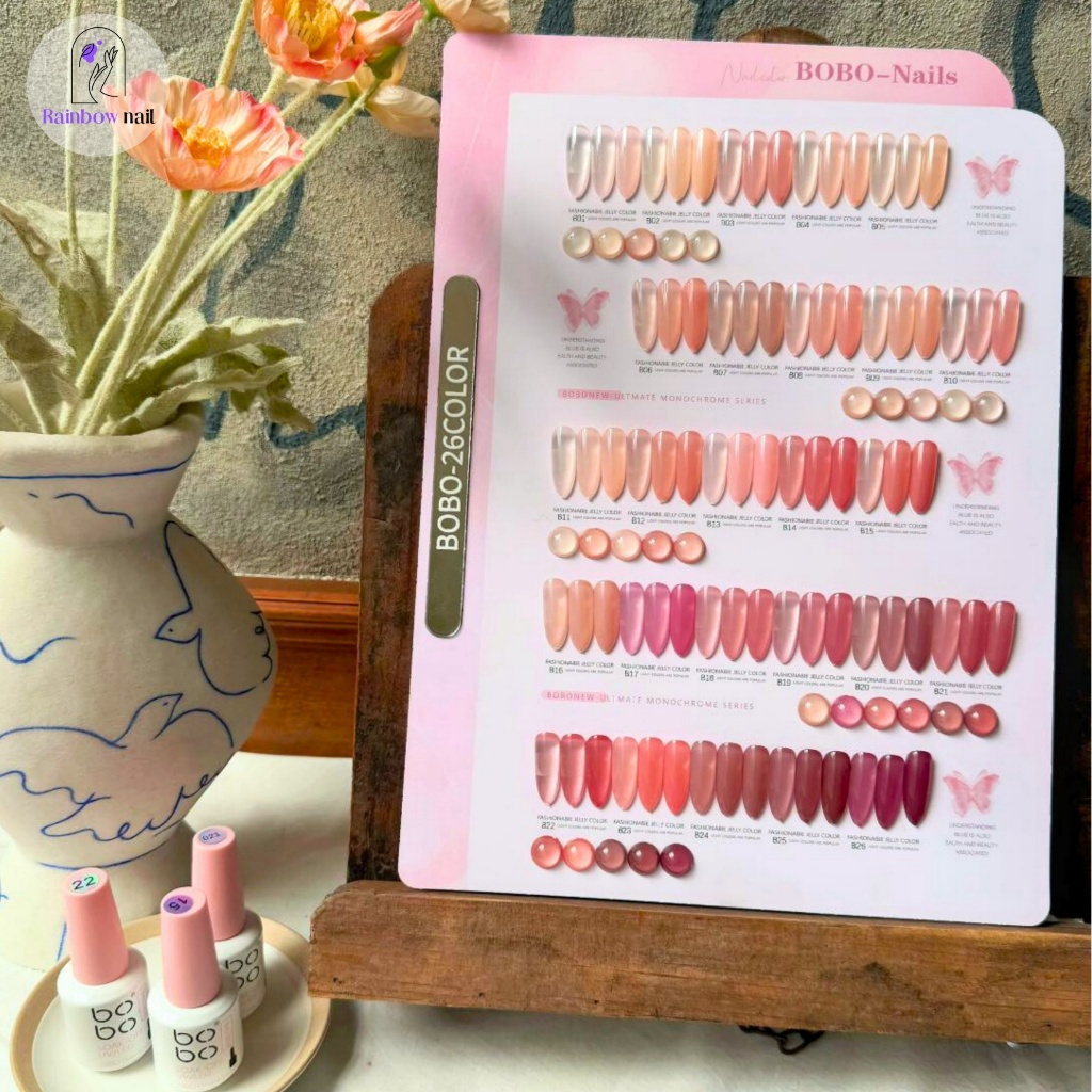 【พร้อมส่ง】BOBO 26 สี ยาทาเล็บเจลสีใส ชุดยาทาเล็บเจลน้ำเชื่อม แผนภูมิสีสำเร็จรูปฟรี