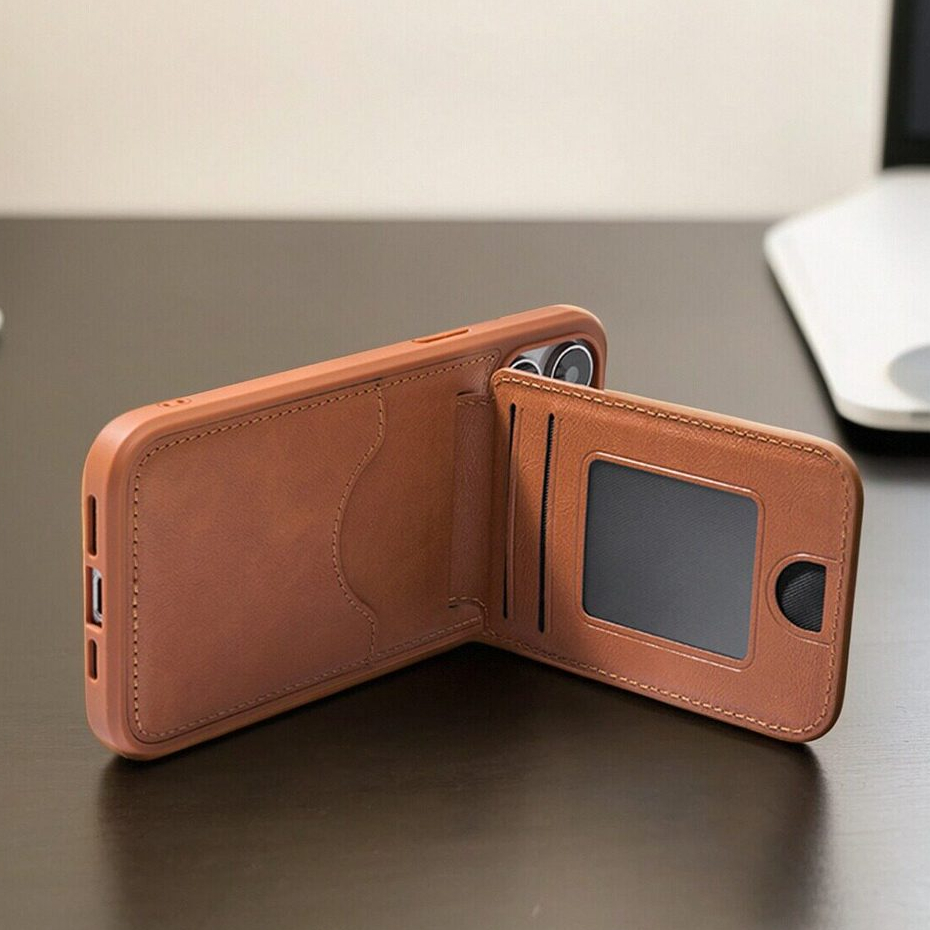 ที่ใส่บัตรเคสโทรศัพท์สําหรับ Phone17 16 15 14 13 12 Pro Max เคสหนังหรูหรา 2-in-1 ที่วางชายและหญิง, ซ