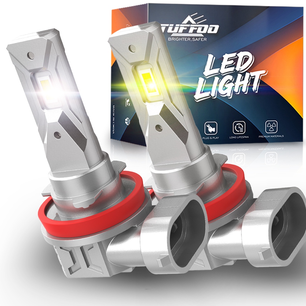 TUFFOO 2 ชิ้น Dual Color Car LED Fog Light Bulb H11 H8 H16(JP) สีขาว 3000K Golden Yellow
