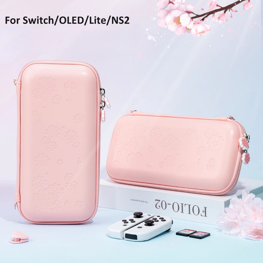 สําหรับ Nintendo SWITCH 2 สีชมพู Sakura ดอกไม้แบบพกพากระเป๋าสําหรับ SWITCH NS/OLED PU กระเป๋ากันน้ํากรณีกล่องเก็บสําหรับ Nintendo SWITCH Lite