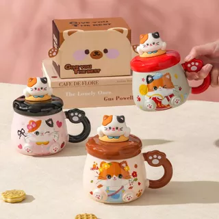 SENSENLIVE น่ารักของขวัญวันเกิดสําหรับผู้หญิง แมว กาแฟน่ารัก แก้วความงาม แก้วของขวัญ แก้วเซรามิคพร้อมฝาปิด ของขวัญวันครู🎁