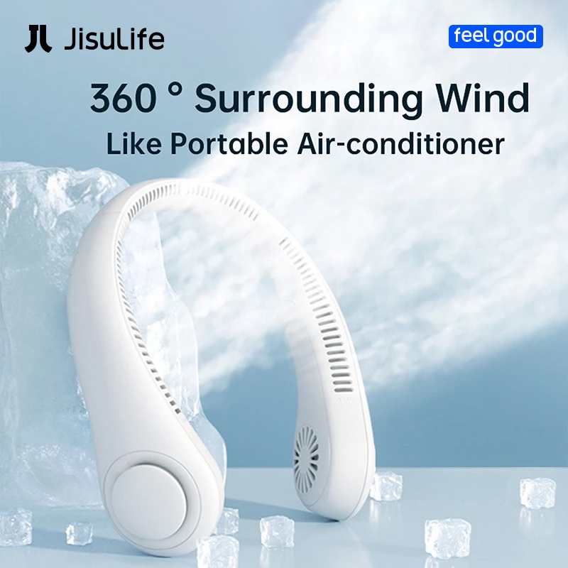 JisuLife พัดลมพกพา 4000mAh ไร้ใบพัด ลมสามระดับ แบบปรับได้ การออกแบบแฟชั่น ขนาด