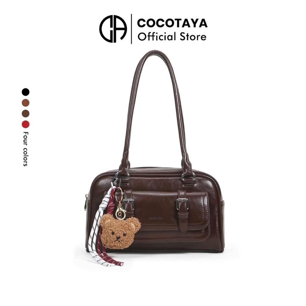 (COCOTAYA) Florra Bag กระเป๋าสะพายหนัง PU ย้อนยุค กระเป๋าใต้วงแขน แถมจี้ 1 ใบ