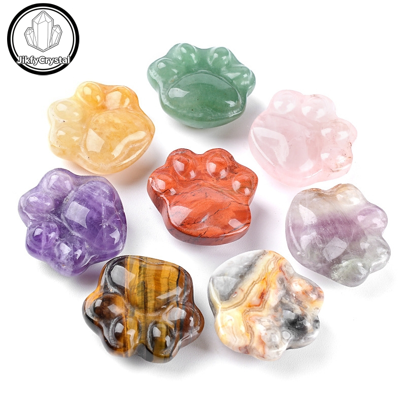 คริสตัลอุ้งเท้าแมวคริสตัลธรรมชาติน่ารักสัตว์แกะสลักแมวอุ้งเท้าพิมพ์ Healing Stone ตกแต่งบ้าน