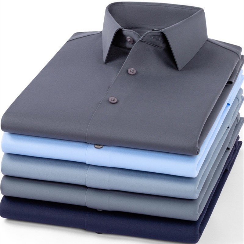เสื้อเชิ้ตแขนยาวสำหรับผู้ชาย วัสดุยืดหยุ่น สไตล์การทำงาน ใส่สบาย
