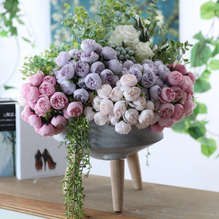 Dualswish 27 หัวประดิษฐ์ Camellia ดอกไม้ Peony Rose ช่อดอกไม้เจ้าสาวดอกไม้สําหรับงานแต่งงานตกแต่งบ้านสํานักงาน
