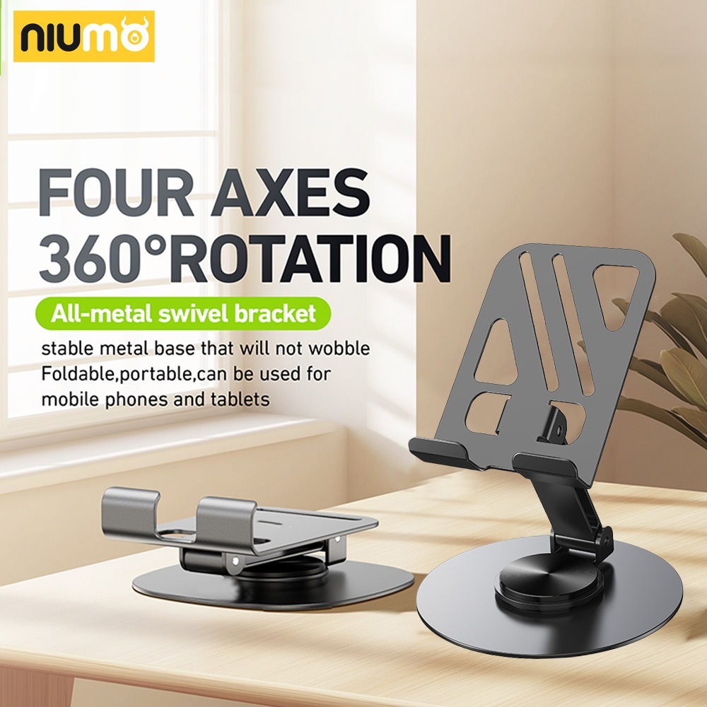 【niumo】เนียม ที่วางโทรศัพท์มือถือโลหะแบบพับได้หมุนได้ 360 องศาที่วางเดสก์ท็อปมัลติฟังก์ชั่นแบบพกพา