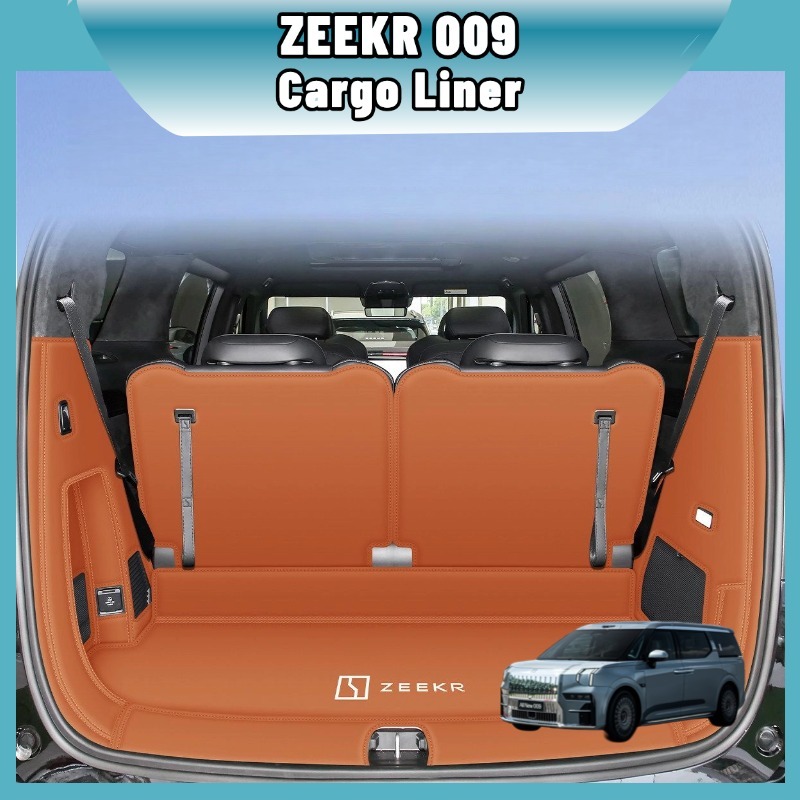 ถาดรองท้ายรถ ZEEKR 009 ครอบเต็ม 6D/7D หนัง Nappa สีดำ/ส้ม ติดตั้งเวลโคร กันรอย ล้างง่าย ตรงรุ่น อุปกรณ์เสริมรถยนต์