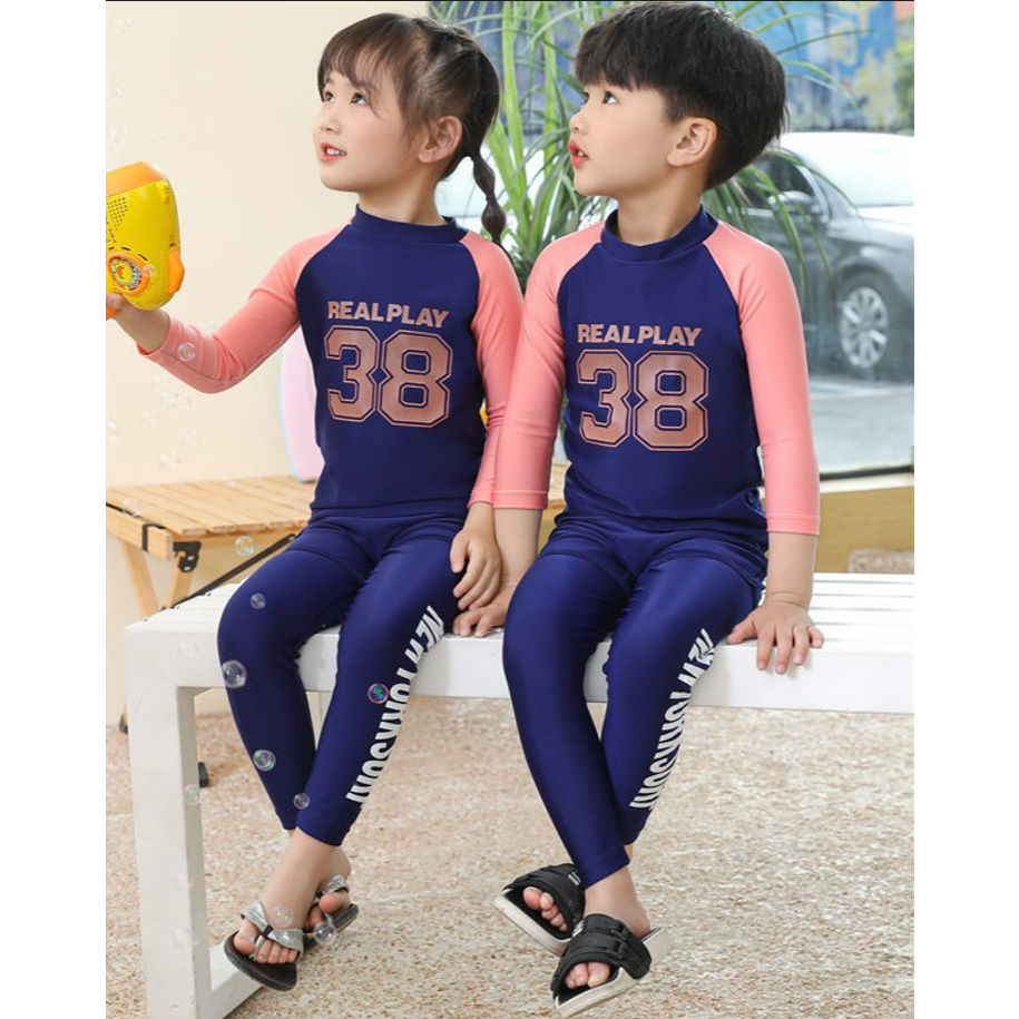 ชุดว่ายน้ําอายุ 3-10 ปีสําหรับเด็กชายและเด็กหญิง 2 ชิ้นชุดว่ายน้ําเสื้อ
