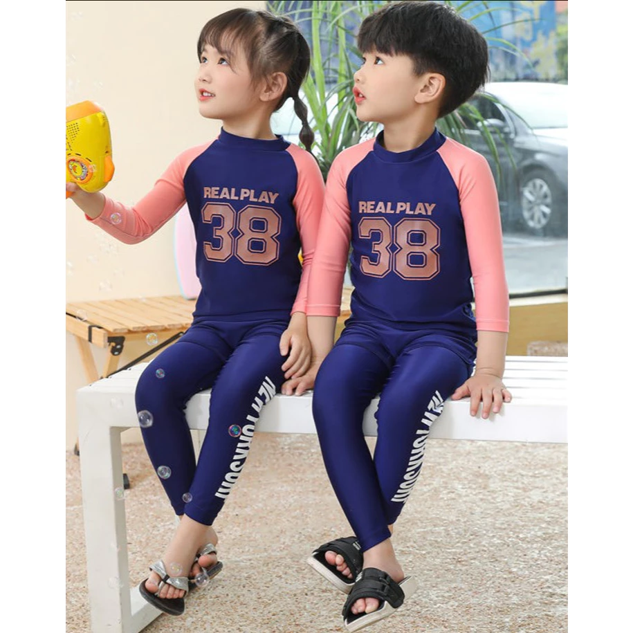 ชุดว่ายน้ําอายุ 3-10 ปีสําหรับเด็กชายและเด็กหญิง 2 ชิ้นชุดว่ายน้ําเสื้อ