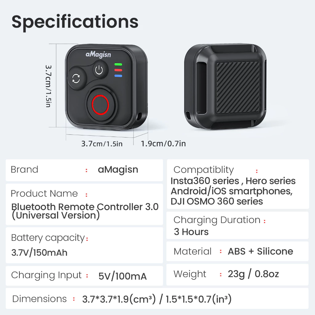 【🇹🇭 กรุงเทพฯ】Amagisn 50M Universal Bluetooth Remote for Insta360 X5/X4 Air/Ace Pro/GoPro Hero 13/12/DJI Action 6/5 pro/iOs/Android โทรศัพท์กีฬากล้องอุปกรณ์เสริม thumbnail 10