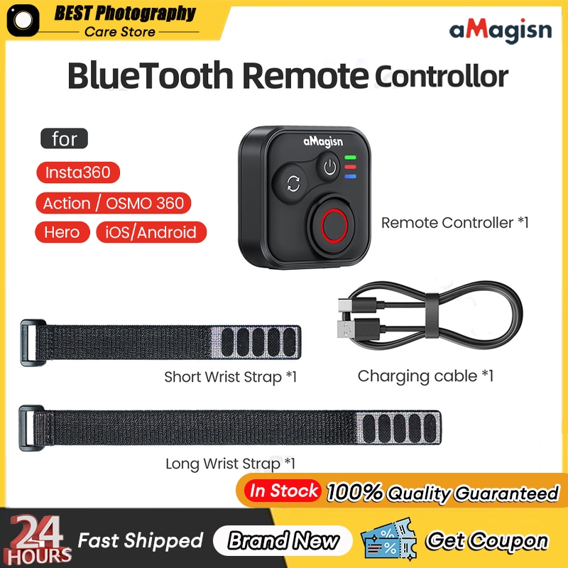 【🇹🇭 กรุงเทพฯ】Amagisn 50M Universal Bluetooth Remote for Insta360 X5/X4 Air/Ace Pro/GoPro Hero 13/12/DJI Action 6/5 pro/iOs/Android โทรศัพท์กีฬากล้องอุปกรณ์เสริม
