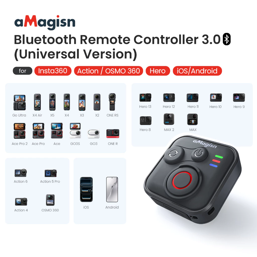 【🇹🇭 กรุงเทพฯ】Amagisn 50M Universal Bluetooth Remote for Insta360 X5/X4 Air/Ace Pro/GoPro Hero 13/12/DJI Action 6/5 pro/iOs/Android โทรศัพท์กีฬากล้องอุปกรณ์เสริม thumbnail 4
