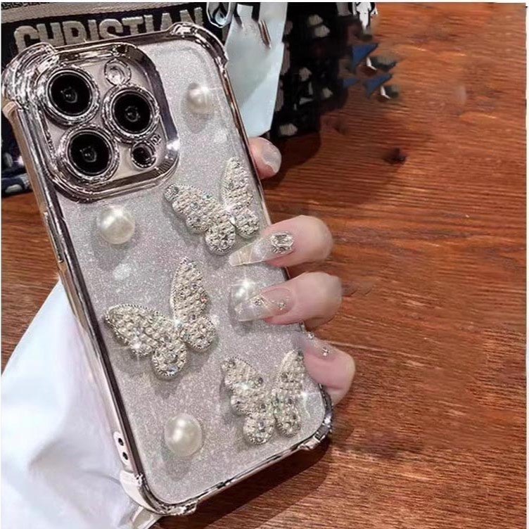 สําหรับ Huawei Nova Y73 9 SE 13i 12i Y72 Mate 80 Pro Max Pearl Butterfly เคสโทรศัพท์ Bling