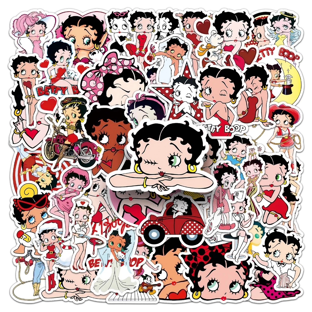 Vintage 50pcs Betty Boop สติกเกอร์สําหรับโทรศัพท์/แล็ปท็อป/เศษกระดาษ/ศิลปะ/สติกเกอร์หมวกนิรภัย Graffiti กันน้ํา DIY