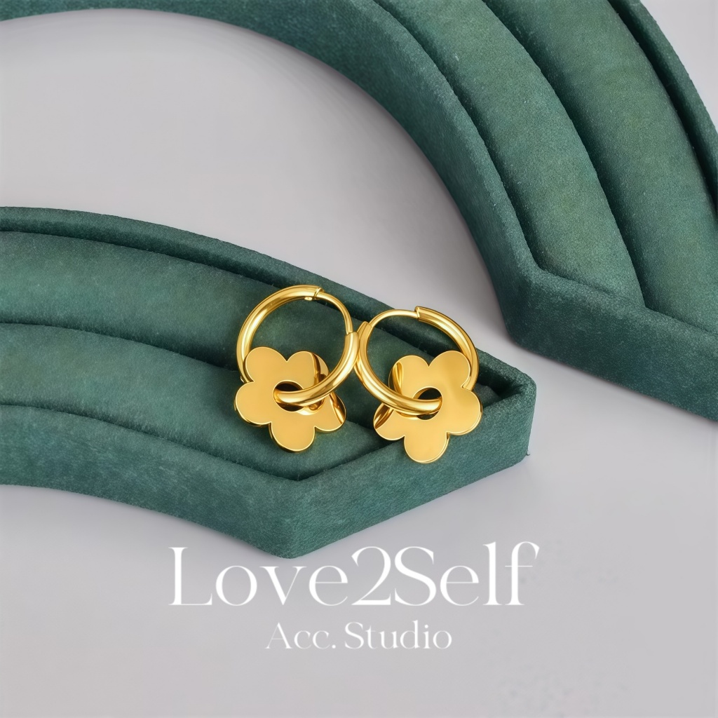 Love2Self E008 สแตนเลส Daisy ดอกไม้ Hoop ต่างหูสําหรับผู้หญิง Non Tarnish สวมใส่ทุกวันกันน้ํา