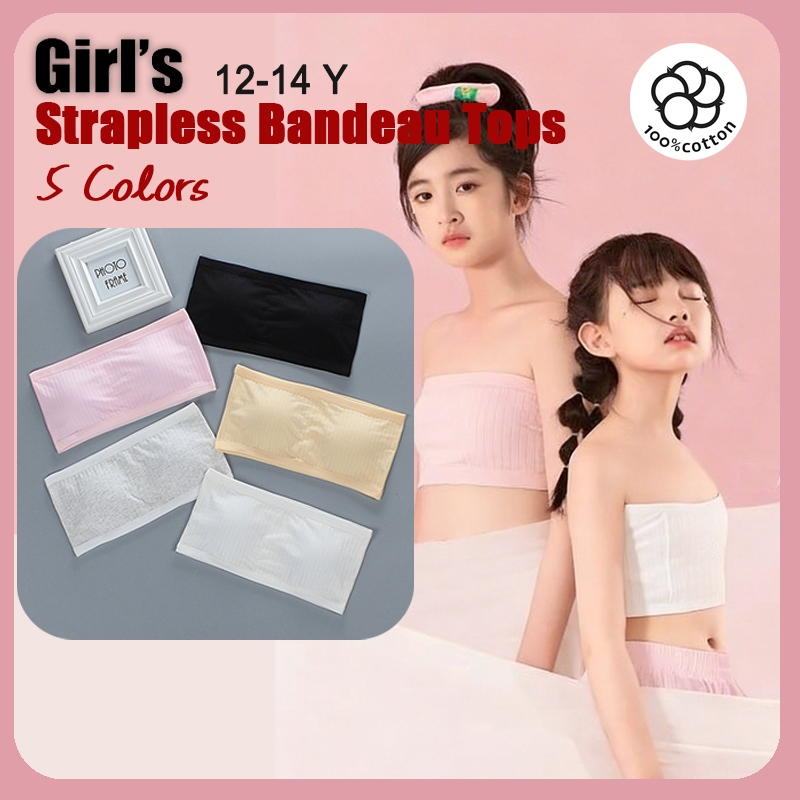ท็อปส์ Bandeau สำหรับเด็กผู้หญิง ไม่มีสาย ทำจากหนังยืด ใส่สบายและไร้รอยต่อ เหมาะสำหรับสวมใส่ประจำวันหรือสวมใต้ชุด