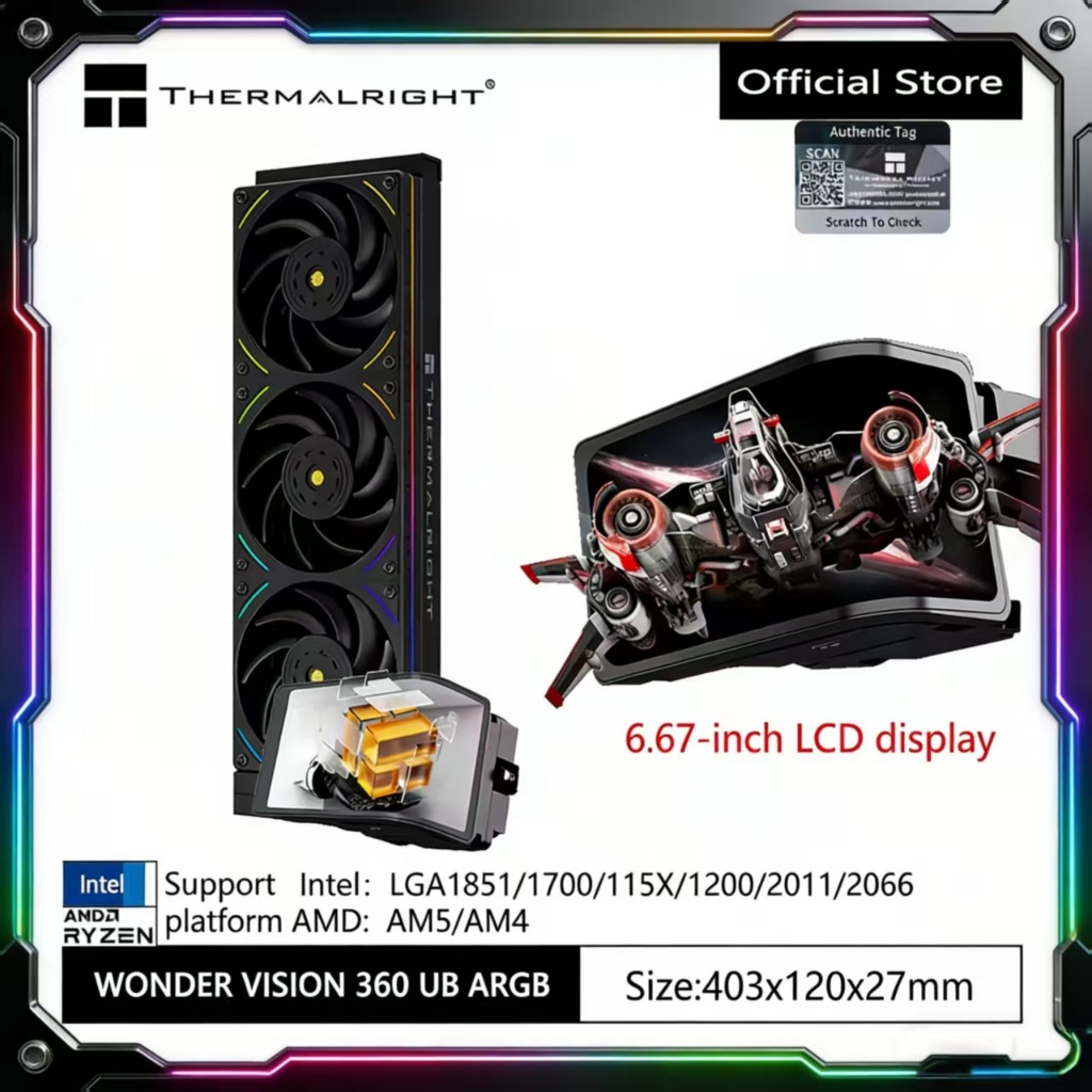 Thermalright WONDER VISION 360 UB ARGB CPU LIQUID COOLER 6.67 นิ้วหมุนได้ 2K 3D หน้าจอ LCD โค้ง