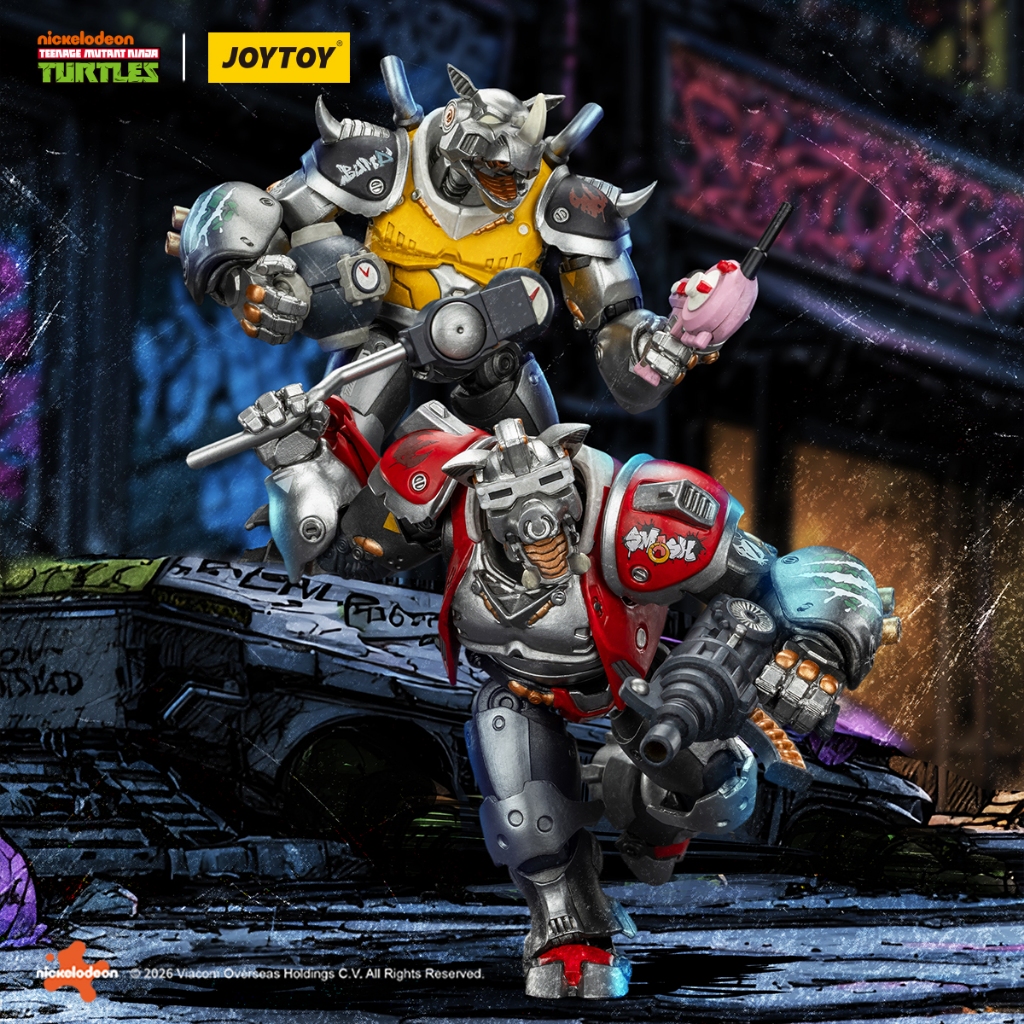 [ในสต็อก] ของเล่น JoyToy เต่านินจาวัยรุ่น TMNT Super Bebop Mighty Rocksteady แอ็คชั่นฟิกเกอร์ขนาด 5 นิ้ว