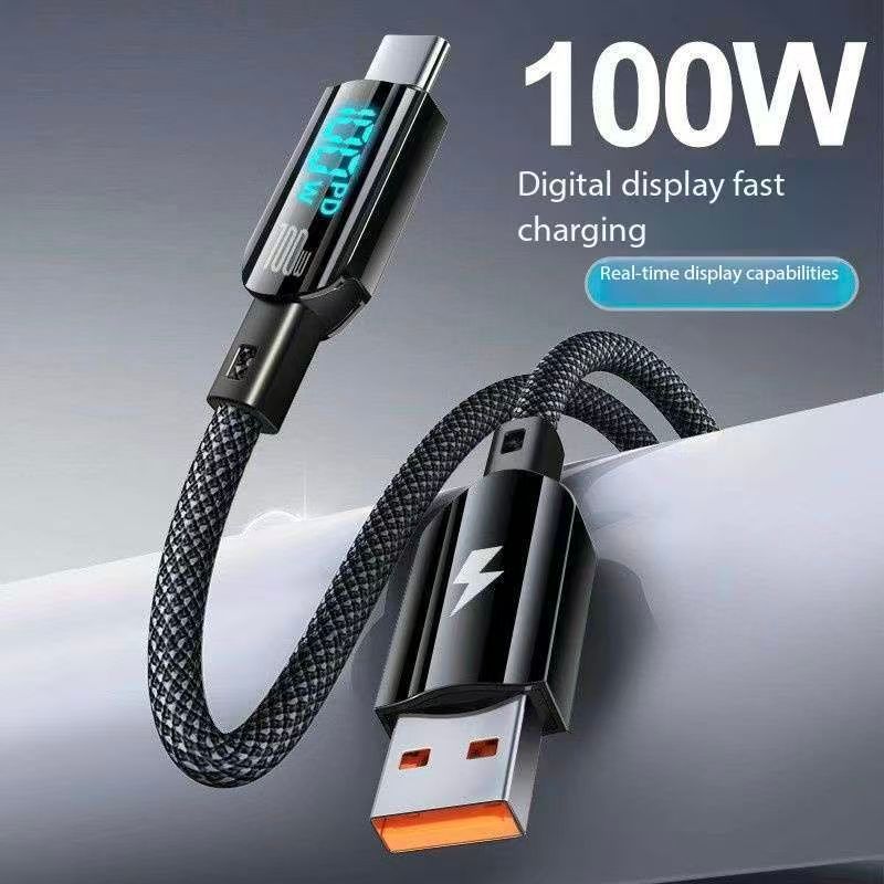 Creative 100w Digital Display Data Cable PD 30W Fast Charging Cable Dual type-c Flash Charging Braid
