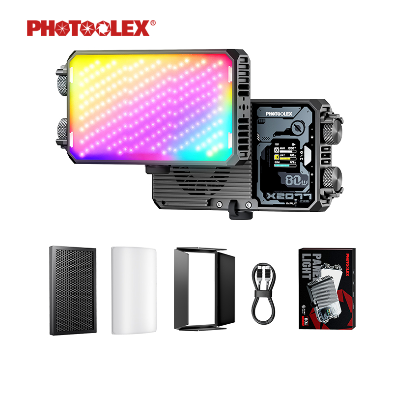 PHOTOOLEX X2077 PRO แผงไฟถ่ายภาพ RGB CRI 95+ 2700K-6500K 11000Lux 21 เอฟเฟกต์ 80W