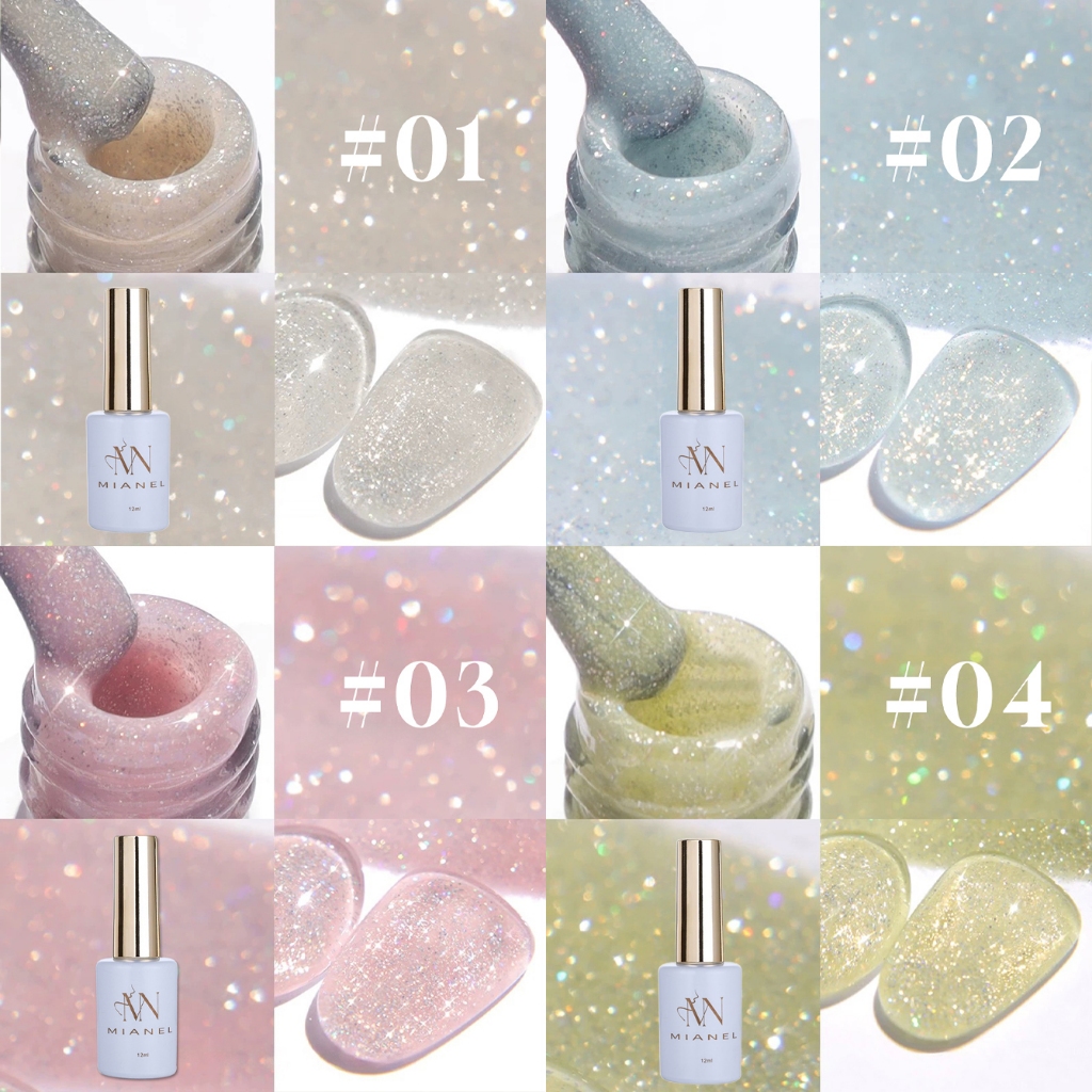 MIANEL สีชมพูสีฟ้าขาวเขียว Series ระเบิด Glitter เจล 2026 ใหม่ยอดนิยม Yun Brocade เพชรเจลภาษาเล็บฤดูใบไม้ร่วงเล็บสีเขียวเล็บชมพูขาว 12ML