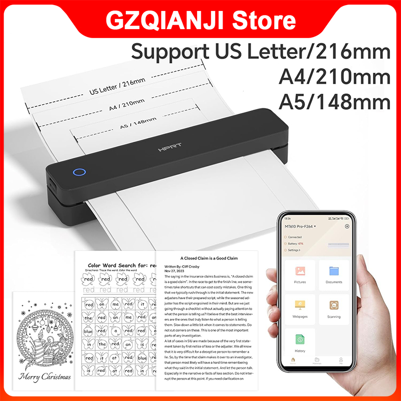 HPRT เครื่องพิมพ์ความร้อน A4 แบบพกพา 300dpi Tattoo Stencil Printer สำหรับงานสัก ออฟฟิศ โรงเรียน