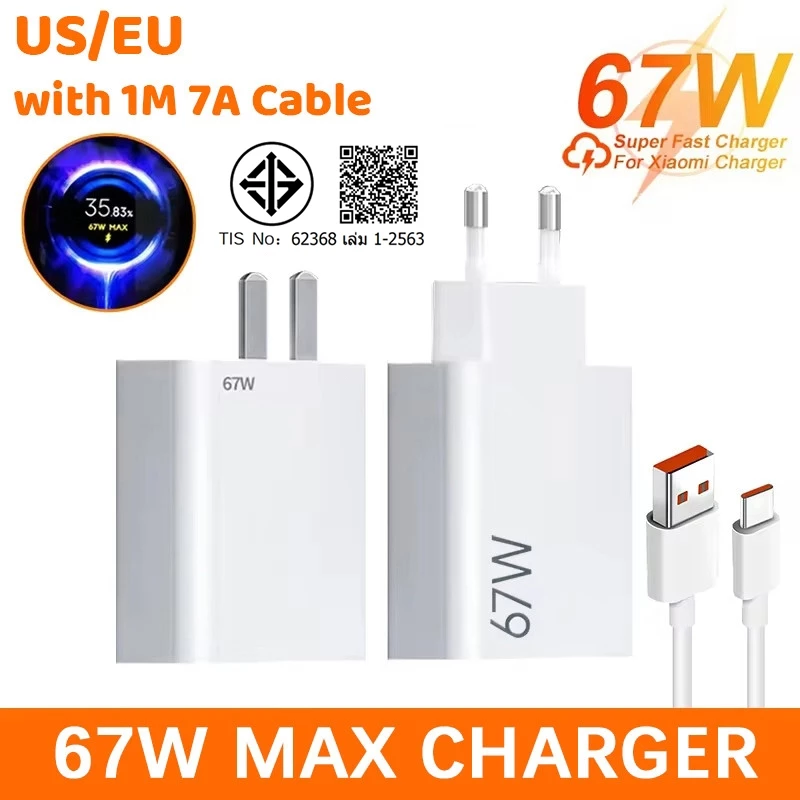 67W EU MAX Fast charger Xiaomi 6A MAX สายเคเบิลข้อมูล USB ถึง Type-c สําหรับ Xiaomi 12 11T/11T Pro/Poco X3/F3 F4 F5