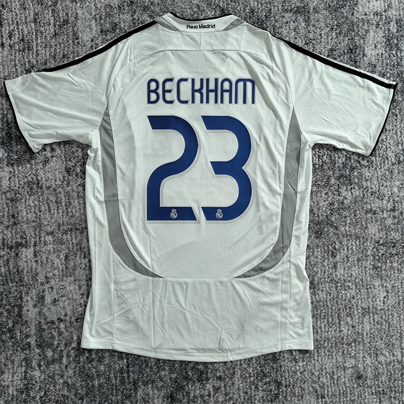 2006-2007 Real Home Jersey Madrider Retro Jerseys BECKHAM No.23 เสื้อฟุตบอลปัก พิมพ์ชื่อและหมายเลขที่กําหนดเอง