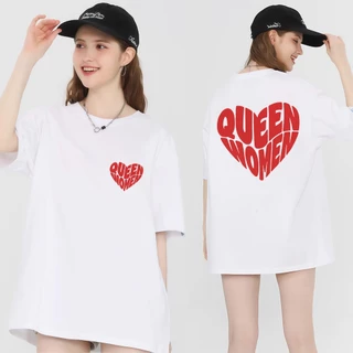 Luvoro (ผ้าฝ้าย 100%) 2026รุ่นใหม เสื้อยืดผ้าฝ้ายแท้ 100% สไตล์ขนาดใหญ่ ลายตัวอักษรรูปหัวใจ oversize T-shirt สีดำและขาว สำหรับผู้ชายและผู้หญิง เสื้อยืดทูโทน เสื้อยืดแขนสั้น C2520