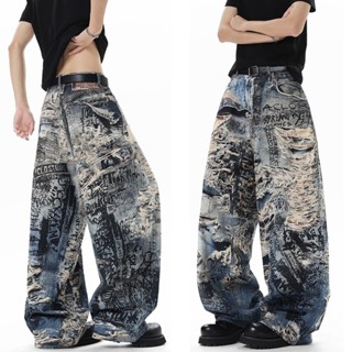 Femca สไตล์ใหม่ กางเกงยีนส์ สไตล์อเมริกัน High Street แฟชั่น…