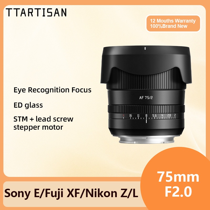 TTArtisan 75mm F2 กรอบ AF Auto Focus Prime Focus เลนส์กล้องสําหรับ Sony E Nikon Z A7M4 A6000 ZVE10 A