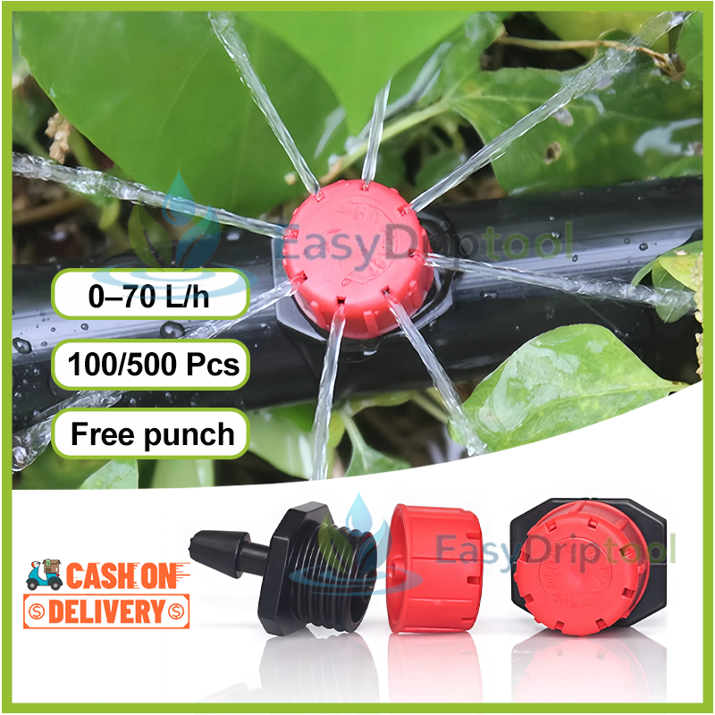 หัวหยดน้ำสีแดง 8 รู แบบปรับได้ (ไมโครสเปรย์) | เสียบตรง / ใช้กับท่อ 4×7