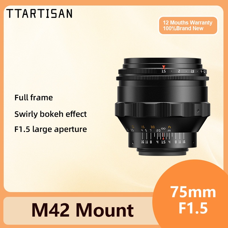 Ttartisan 75mm F1.5 M42 เลนส์กล้องฟูลเฟรม Swirly Bokeh เลนส์โฟกัสแบบแมนนวลรองรับแหวนอะแดปเตอร์สําหรั