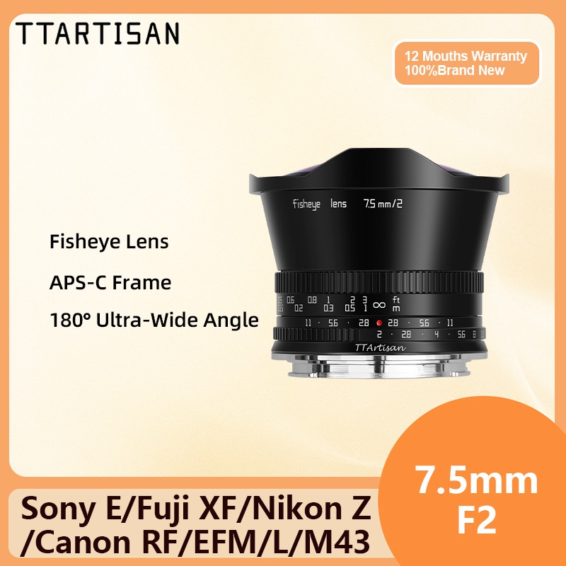 TTArtisan 7.5mm F2 APS-C Fisheye เลนส์โฟกัสแบบแมนนวลสําหรับ SONY E FUJI X Canon RF Nikon Z Leica L ส