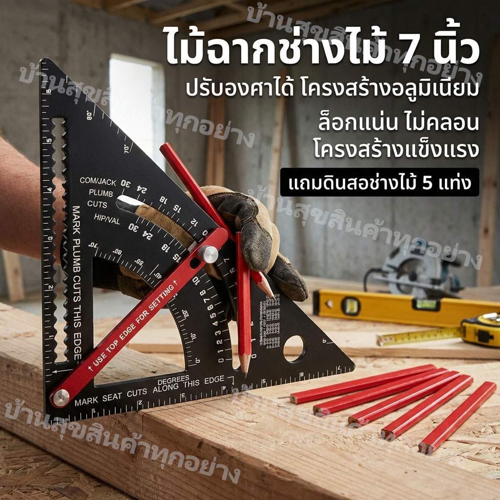 ช่างไม้สแควร์7นิ้วงานไม้สามเหลี่ยมไม้บรรทัด ซีเอ็นซี อลูมิเนียมอัลลอยด์ นักพายเรือ สแควร์ปรับช่างไม้สามเหลี่ยมไม้บรรทัดมัลติฟังก์ชั่ช่างไม้สแควร์ไม้โปรแทรกเตอร์ส