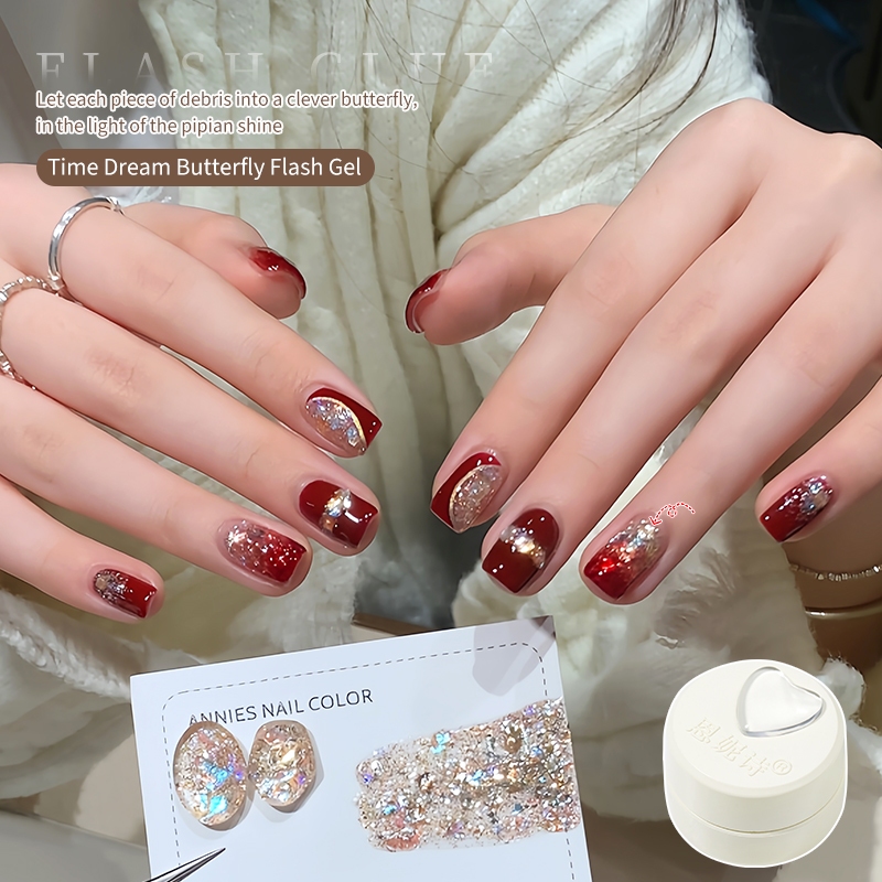 ANNIES Flashing Pearlescent Red Nail Polish Pearl Glowing Gel 5g