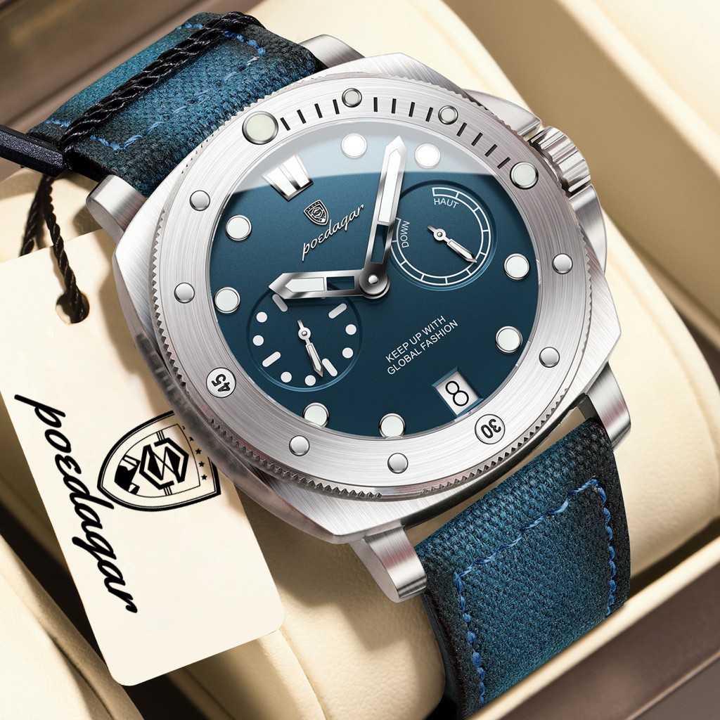 POEDAGAR Luxury Man นาฬิกาควอตซ์กันน้ํา Luminous วันที่หนังผู้ชายนาฬิกาข้อมือทหารกีฬานาฬิกาผู้ชาย Reloj