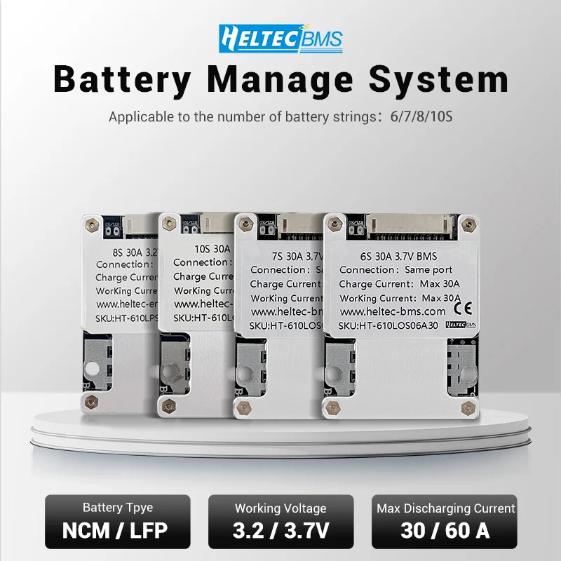 Heltecbms bms 10s 36v balance 30a 60a 24v 6s 7s bms 18650 21700 Ternary แบตเตอรี่ลิเธียมป้องกันอุณหภ
