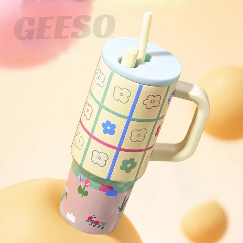 GEESO แก้วเยติ 316แก้วสแตนเลส ใหม่การ์ตูน ใหญ่ความจุ แก้วกาแฟหุ้มฉนวน กระติกน้ําเก็บความร้อนแบบพกพา 316 Stainless Steel Handheld Thermos Tumbler Bottle Insulated Vacuum Hot &Cold Thermos Cup 710ml 手提吨吨杯 thumbnail 4